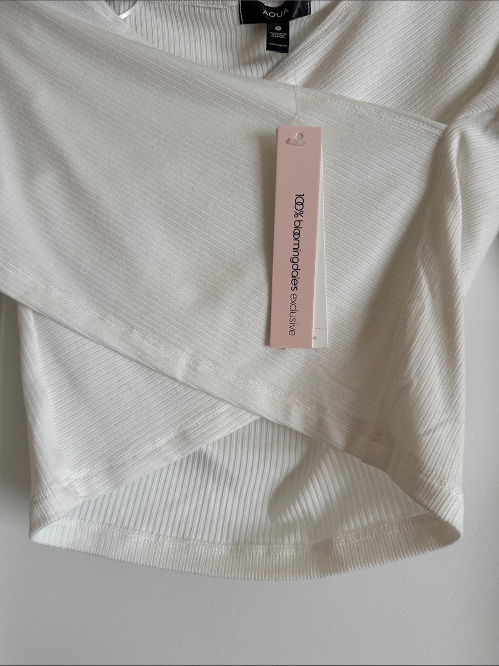 Aqua Ivory Ribbed cross over -Front Long Sleeve Crop Top - Picture 2 of 5